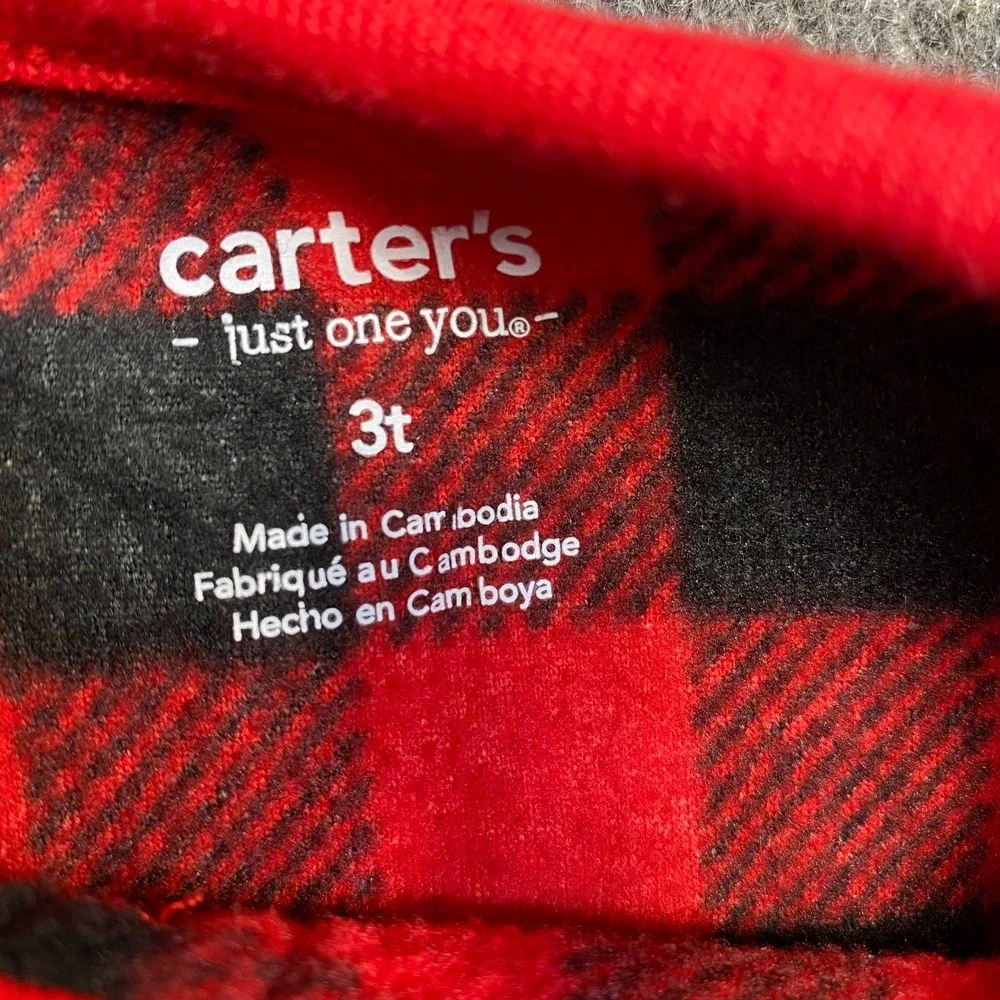 Carters Toddler Girls Red Black Plaid Fleece Holiday Night Gown Pajama 3T